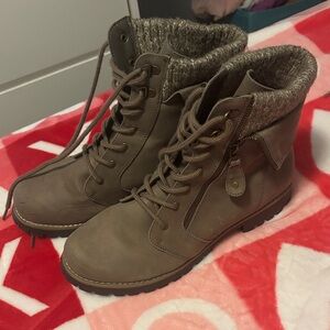 Cliffs by WHITE MOUNTAIN Taupe Lace-Up Boots with Knit Cuff